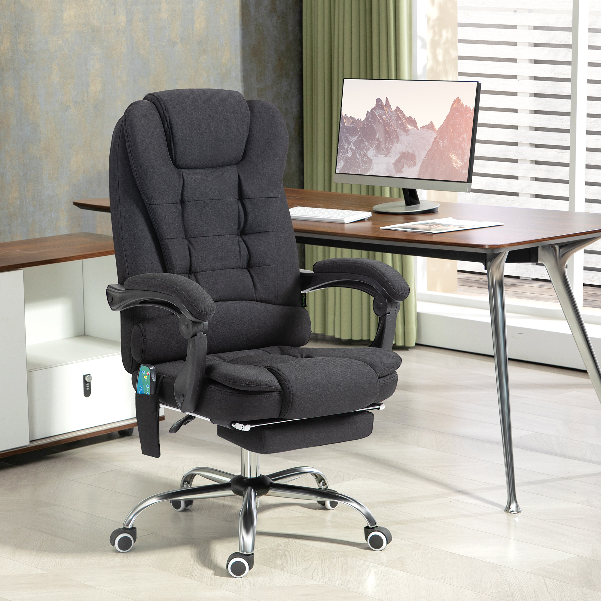 Vinsetto Bürostuhl mit Massagefunktion, Ergonomischer Schreibtischstuhl mit Liege- & Wärmefunktion, höhenverstellbar, Schwarz