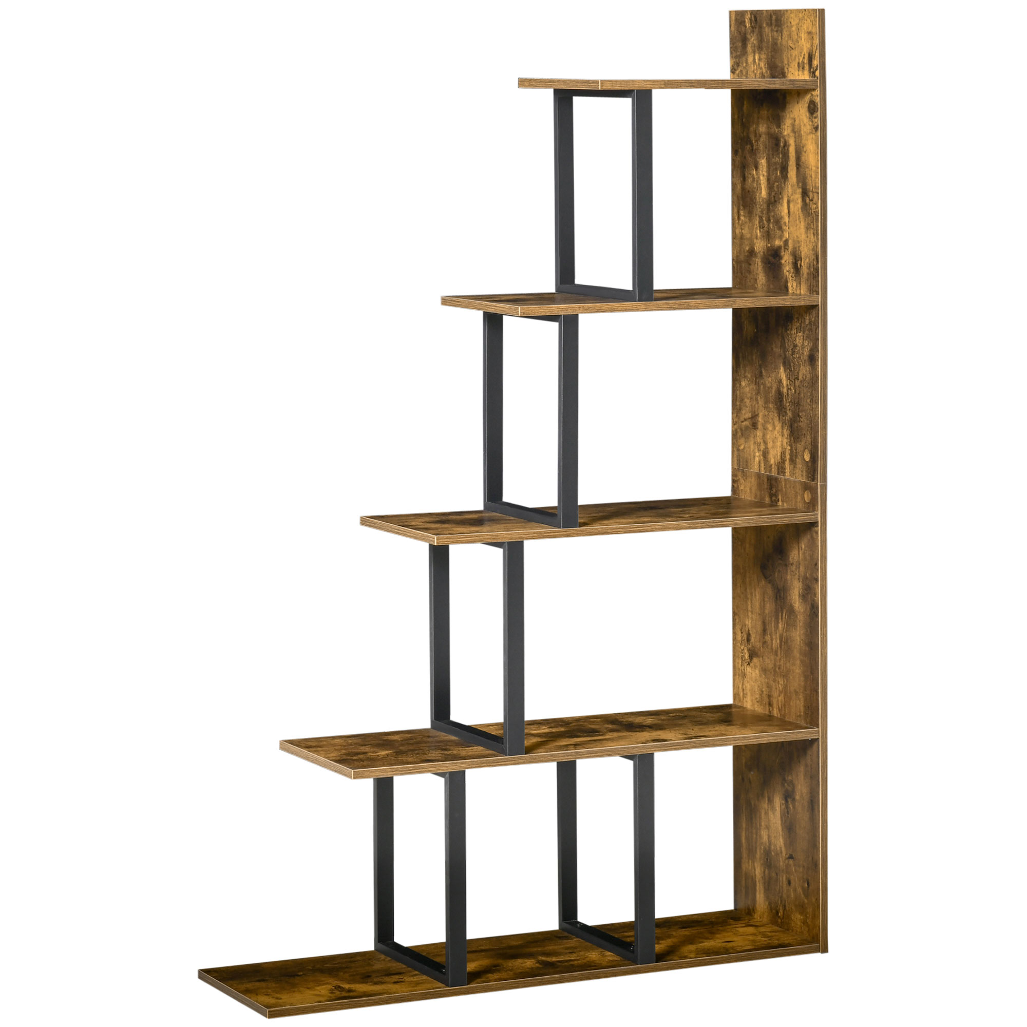HOMCOM Bücherregal, Standregal , Wohnzimmerregal, Spielzeugregal, Holz, Rustikales Braun+Schwarz, 102 x 30 x 160 cm