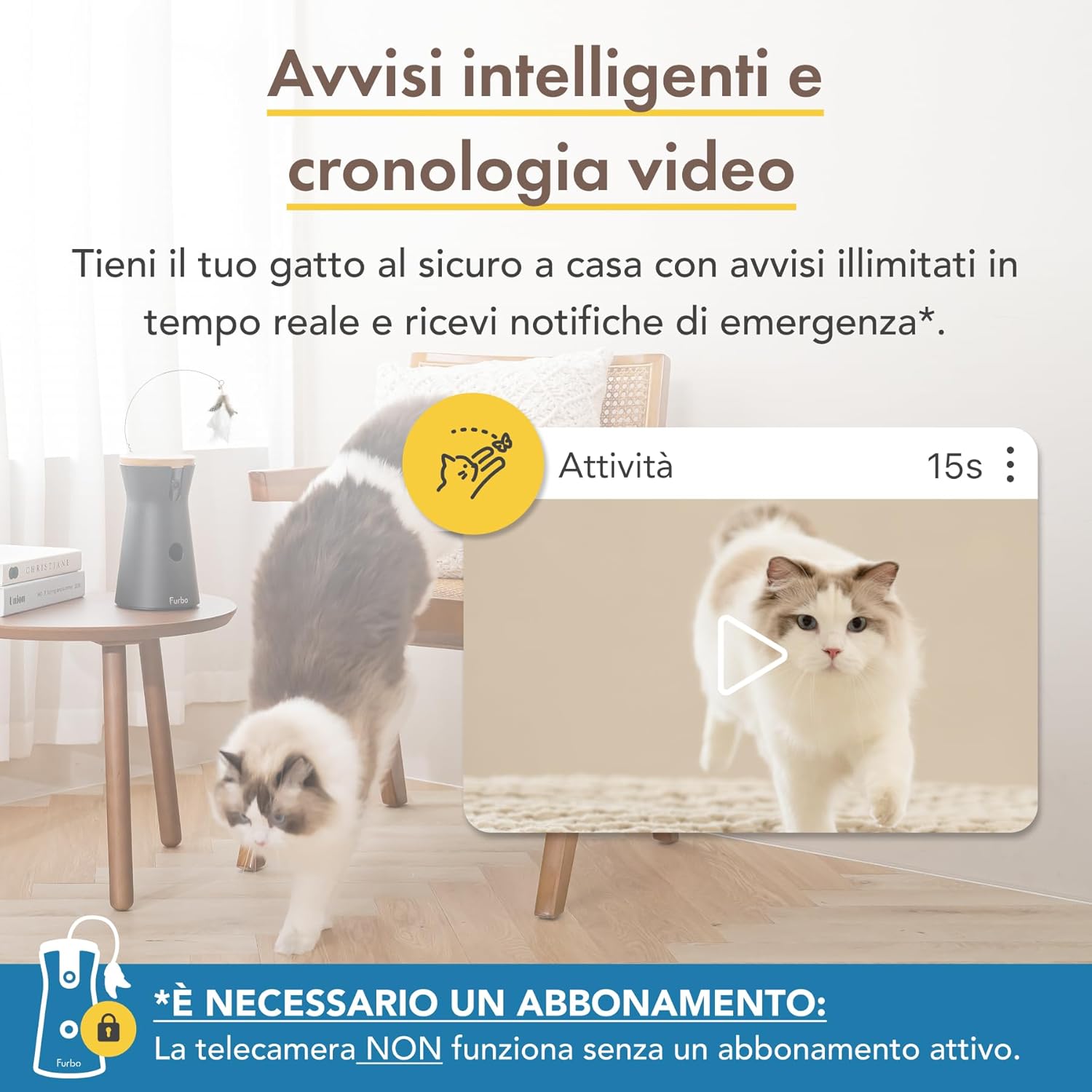 Furbo Videocamera 360° per Cani con Pacchetto Sicurezza Casa