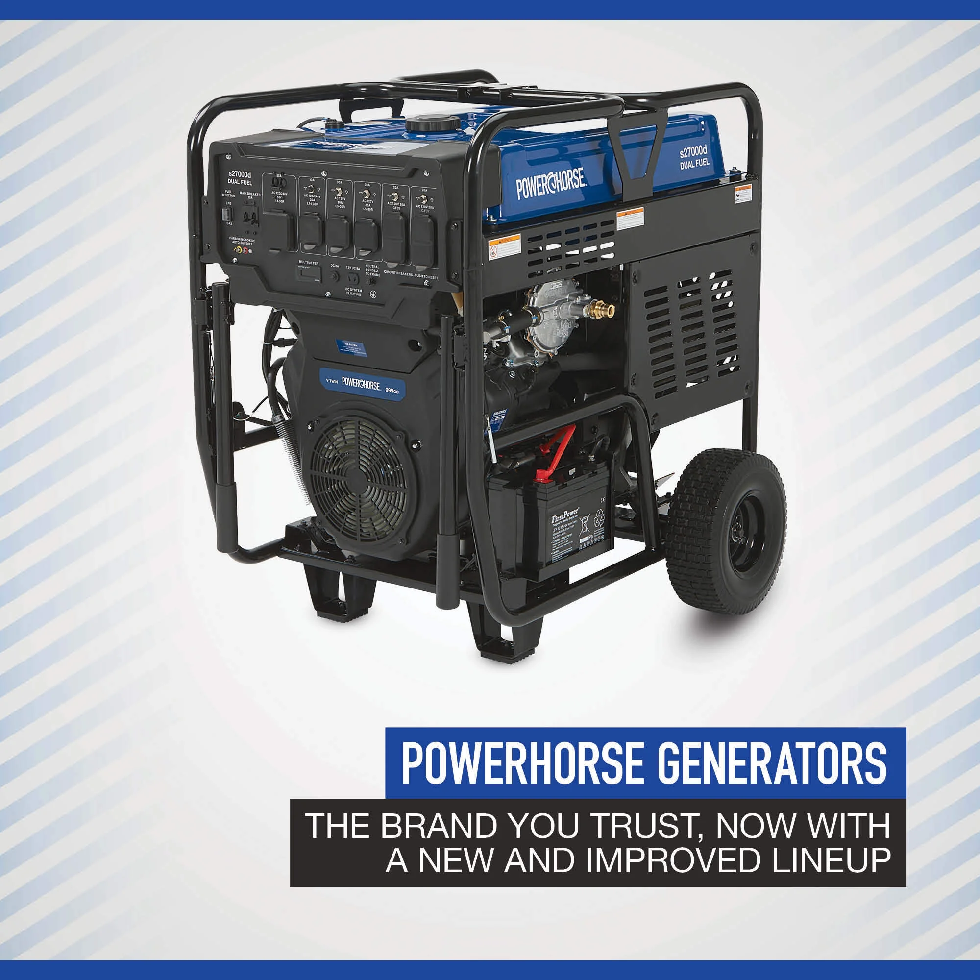 Powerhorse Portable Generator, 27,000 Surge Watts, 18,000 Rated Watts, 120/240V, Dual Fuel, Electric Start, CO Shutdown