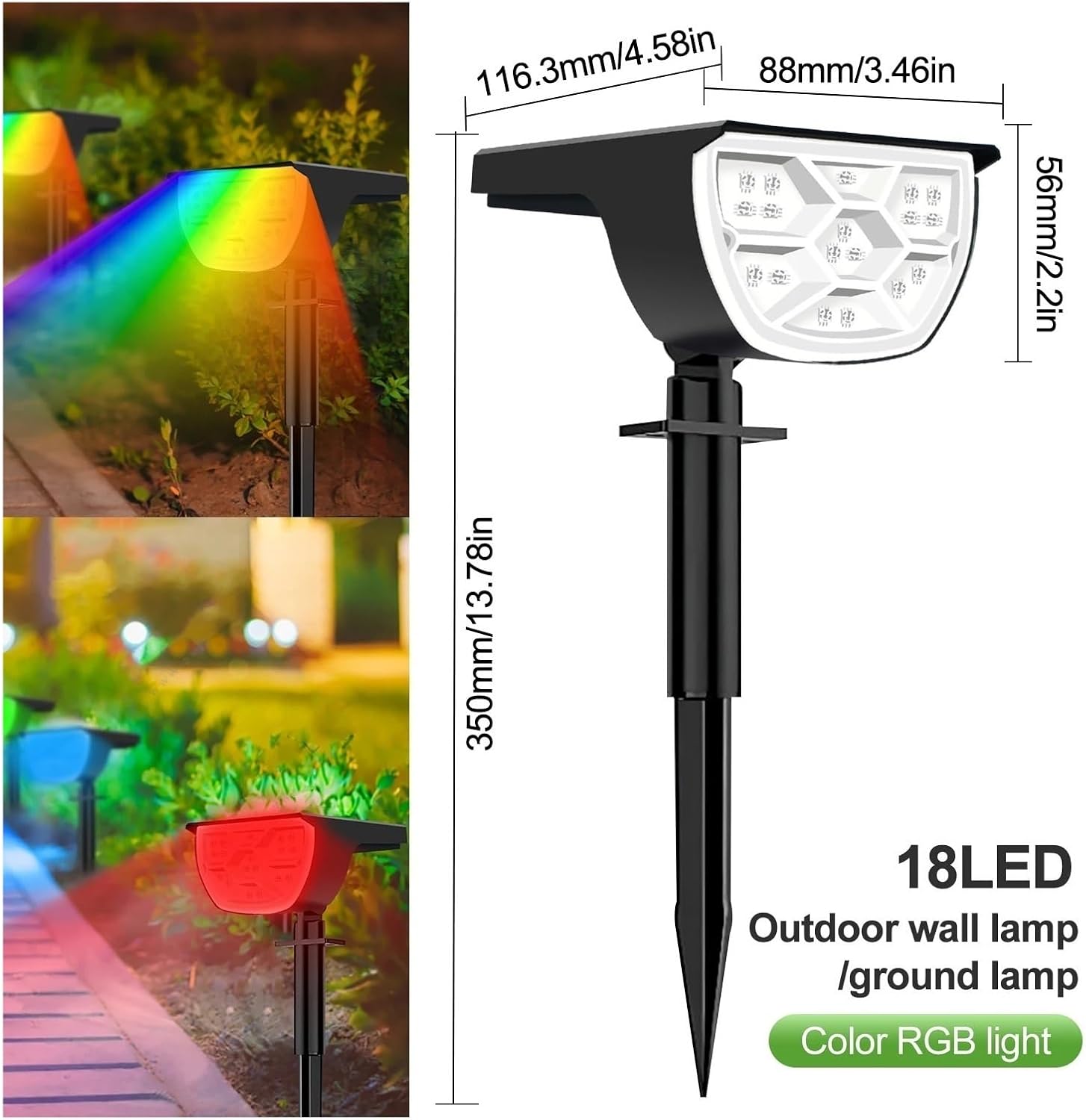 RGB-LED-Landschaftsstrahler, 68 helle Lichter, IP65, wasserdicht, 3 Beleuchtungsmodi, energieeffiziente Außenbeleuchtung für Haustür, Hinterhof, Garage, 4 Stück