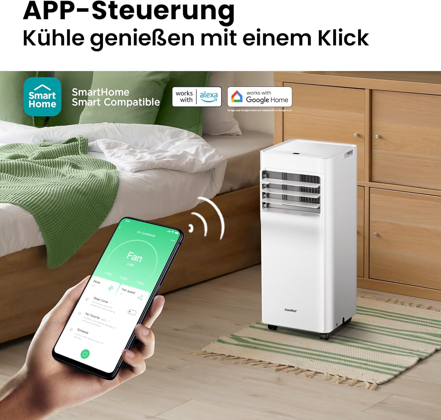 Mobiles Klimagerät Breezy Cool Pro 2.0,7000 BTU 2,0kW, Kühlen&Ventilieren&Entfeuchten,APP-Steuerung,Raumgröße bis 68m³(25㎡)，Mobile Klimaanlage mit Abluftschlauch,