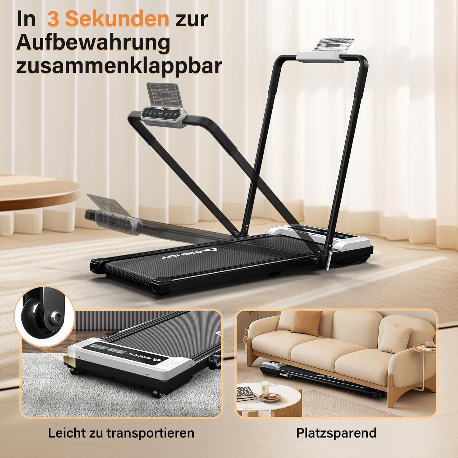 Laufband für Zuhause-AIRHOT, 2,5 PS Walking Pad, Untertisch-Laufband mit Fernbedienung und LED-Anzeige, maximale Geschwindigkeit von 6 km/h BZW. 12 km/h. Kompaktes Laufband für zuhause oder das Büro