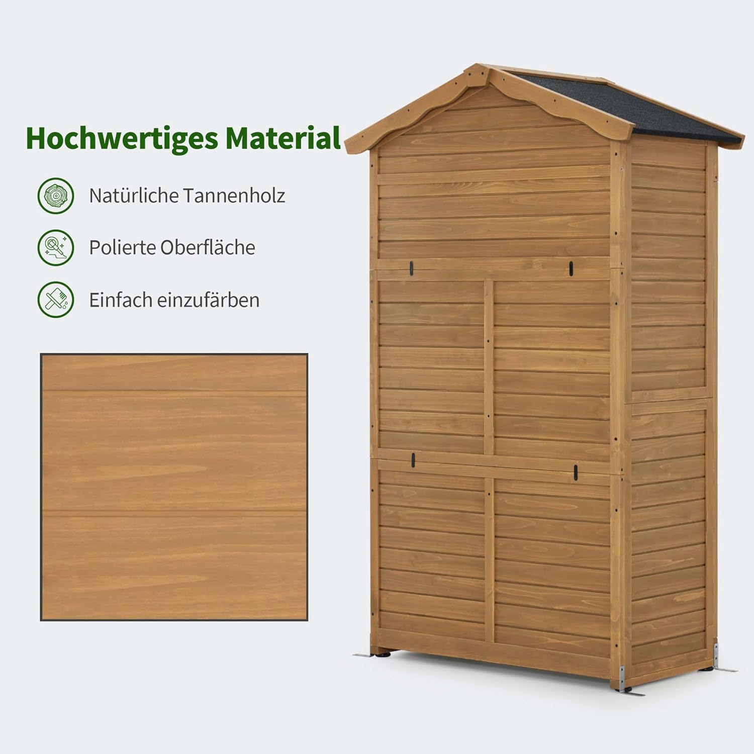 M MCombo casetta da giardino in legno resistente alle intemperie, casetta per attrezzi da esterno, per giardino terrazzo, casetta per attrezzi con 2 ripiani mobili, 57×109×180 cm, 1152 (natura)