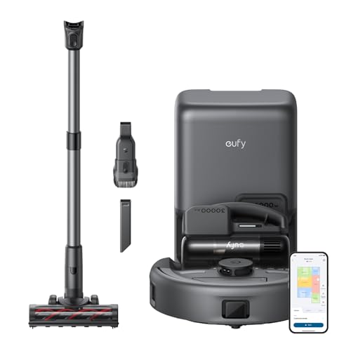 eufy Robot Vacuum 3 in 1 E20,Versatile Self Emptying, Max 30,000 pa, Five Stage Filtration System, Flash Charging, Precise Obstacle Avoidance,Pro Detangle Comb, Perfect for Carpet, Crevices, Stairs