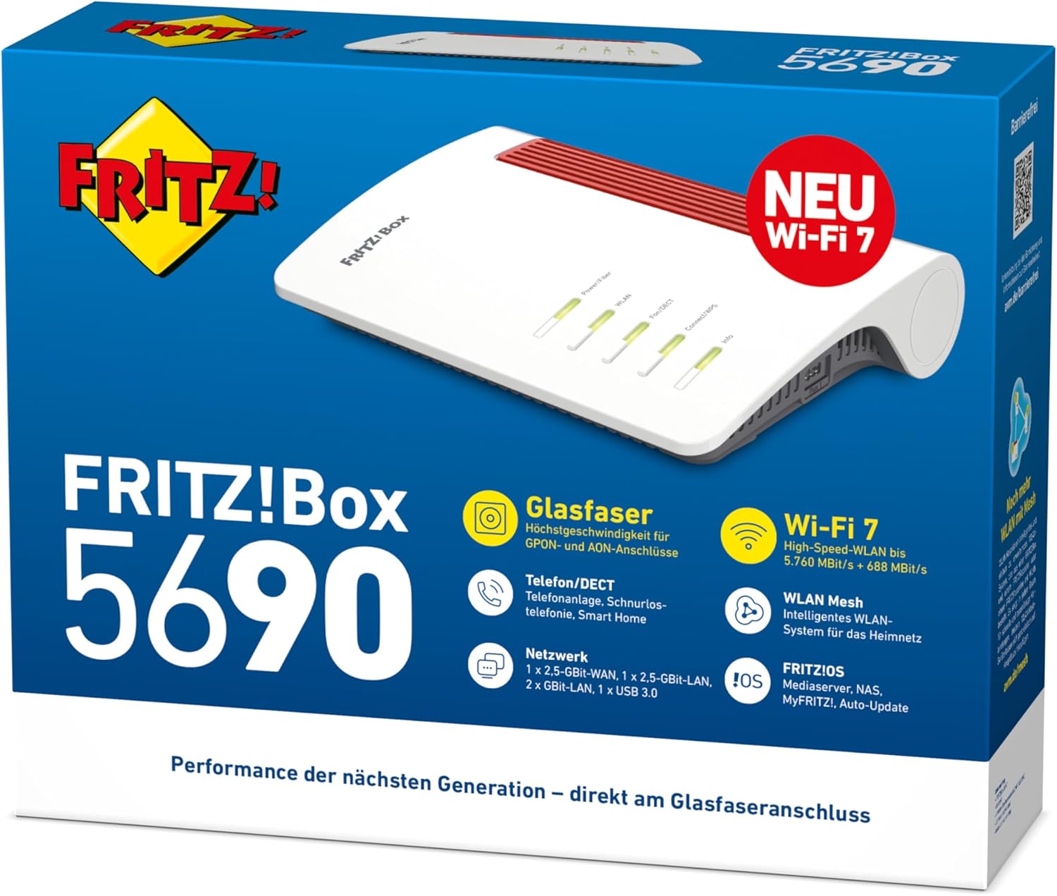 FRITZ!Box 5690 | Glasfaser-Router für den AON- oder GPON-Anschluss | Wi-Fi 7 bis zu 6.448MBit/s | WLAN Mesh | höchster Sicherheitsstandard | schnelle Einrichtung |2,5-Gigabit-WAN/LAN | Made in Europe