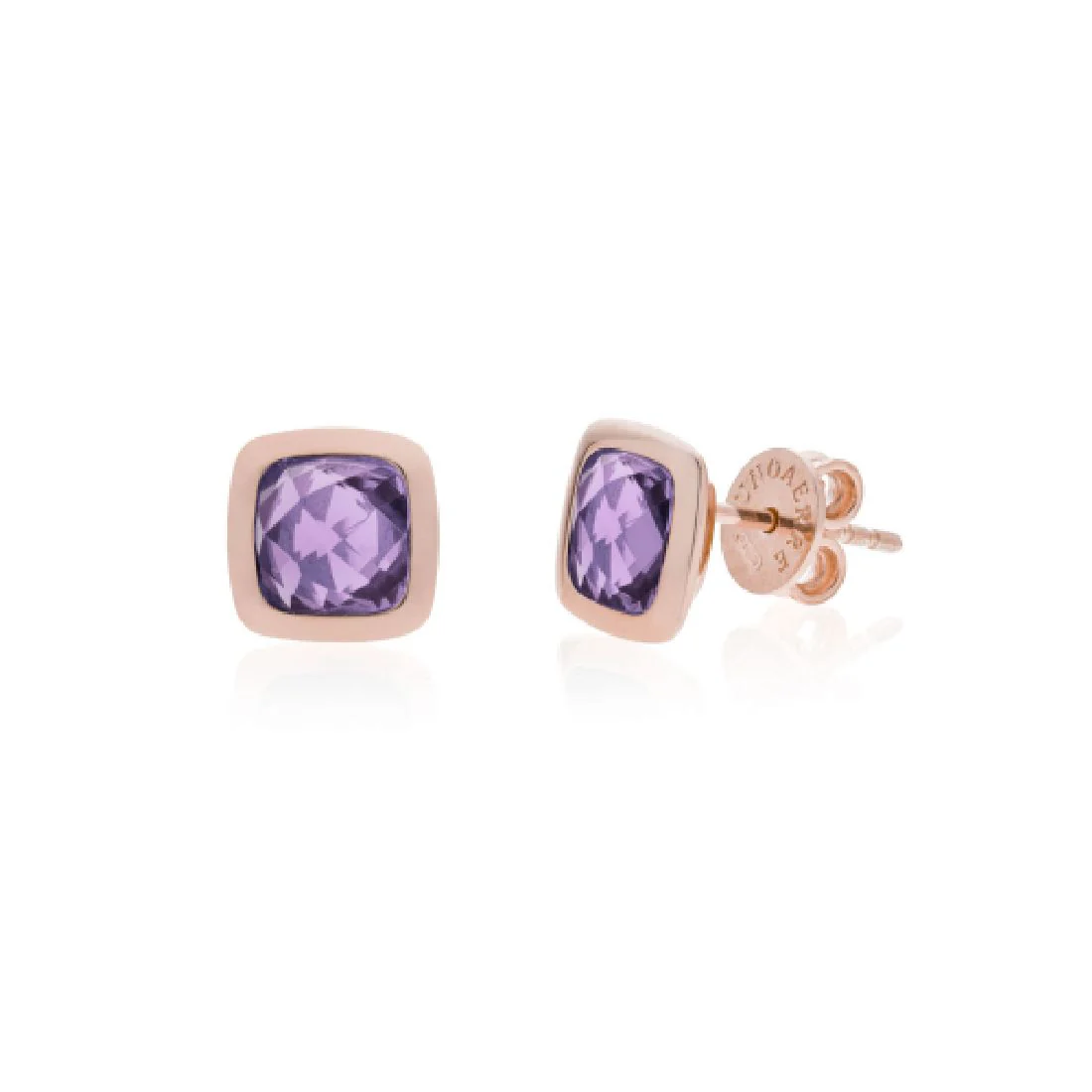 Orecchini Unoaerre in argento ros�� con cristallo viola Ametista 6163