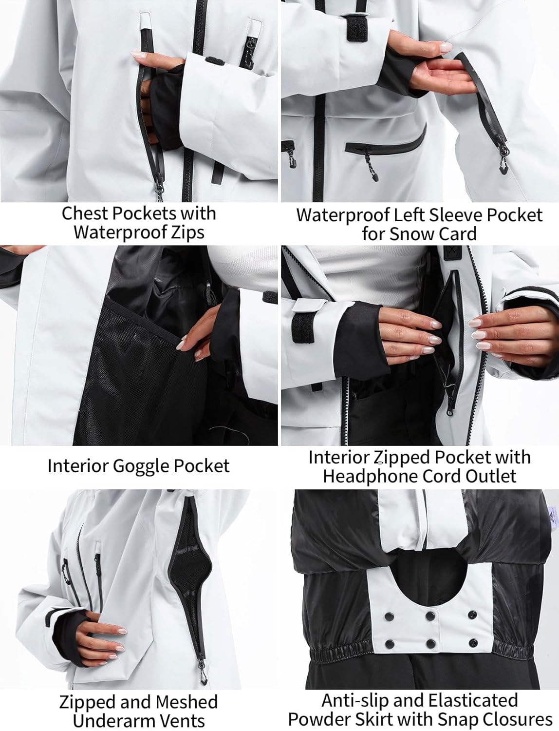 GSOU SNOW Herren Skijacke Skihose Set Baggy Snowboardjacke Snowboardhose Ski Snowboard Männer - Unisex Multi Pockets Wasserdicht Winddicht Atmungsaktiv Warm mit Kapuze