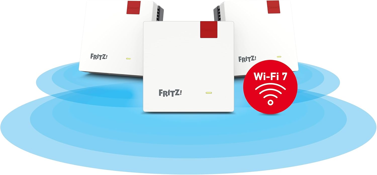 FRITZ!Mesh Set 1700 3er-Set | schnelles Wi-Fi 7 bis zu 3.600 MBit/s | WLAN-Abdeckung für 5-7 Räume | ideal für Internetrouter oder Glasfasermodem (ONT) | einfache Einrichtung | Made in Europe