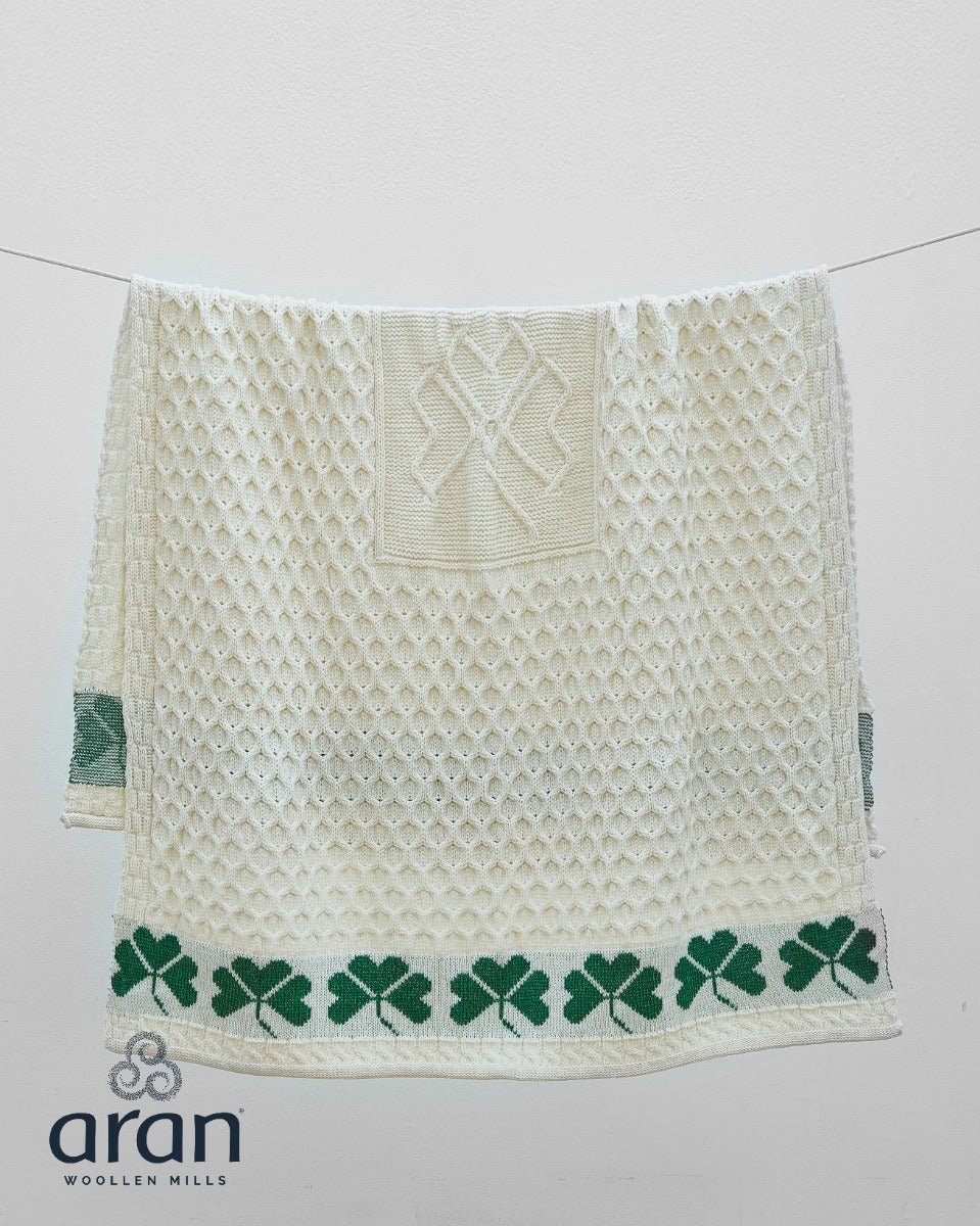 Large Aran Shamrock Wool Blanket , Natural