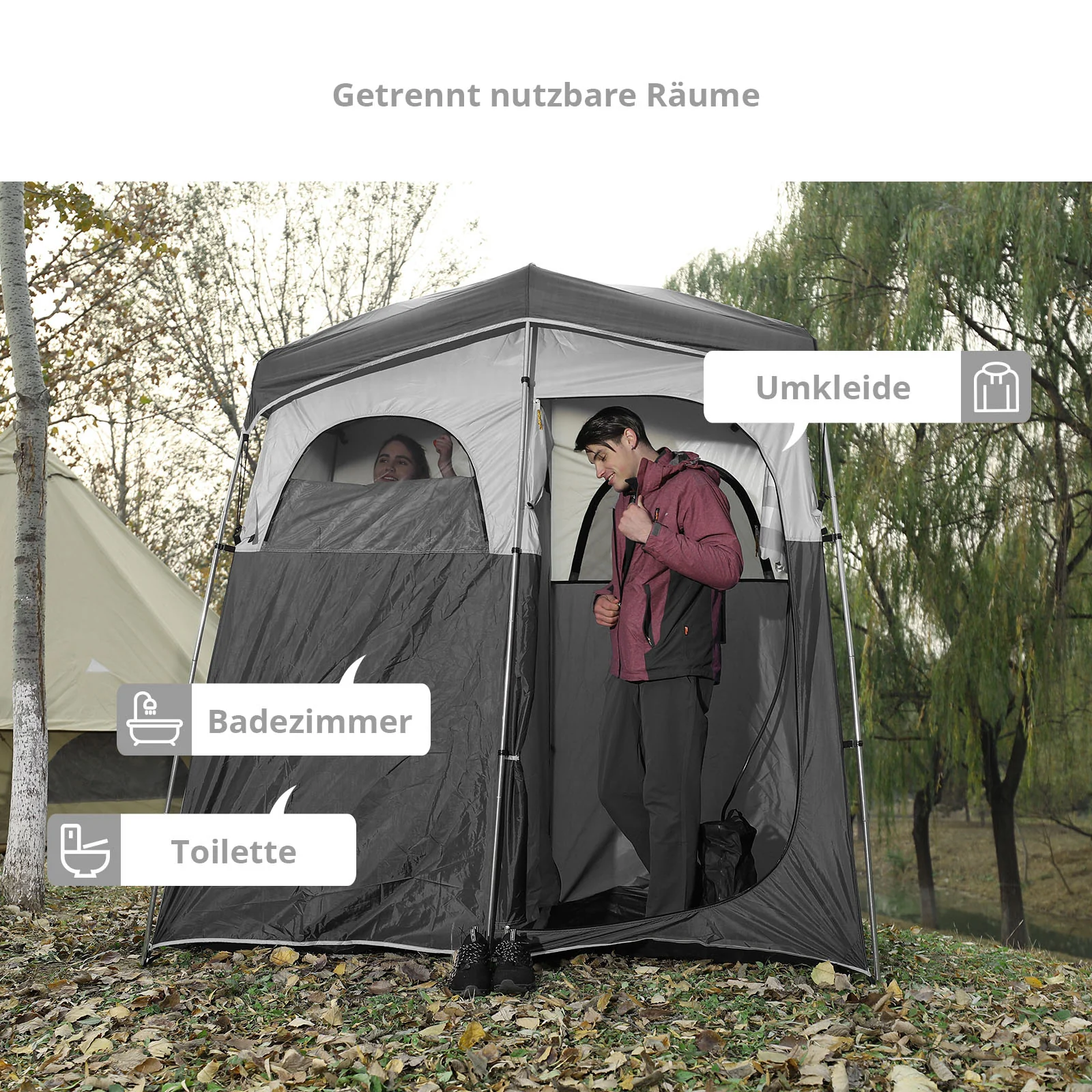 2025 KingCamp Marasusa II Tenda multifunzione – Tenda doccia e cabina spogliatoio a 2 camere con parete divisoria, filo appendiabiti, protezione UV e buona ventilazione