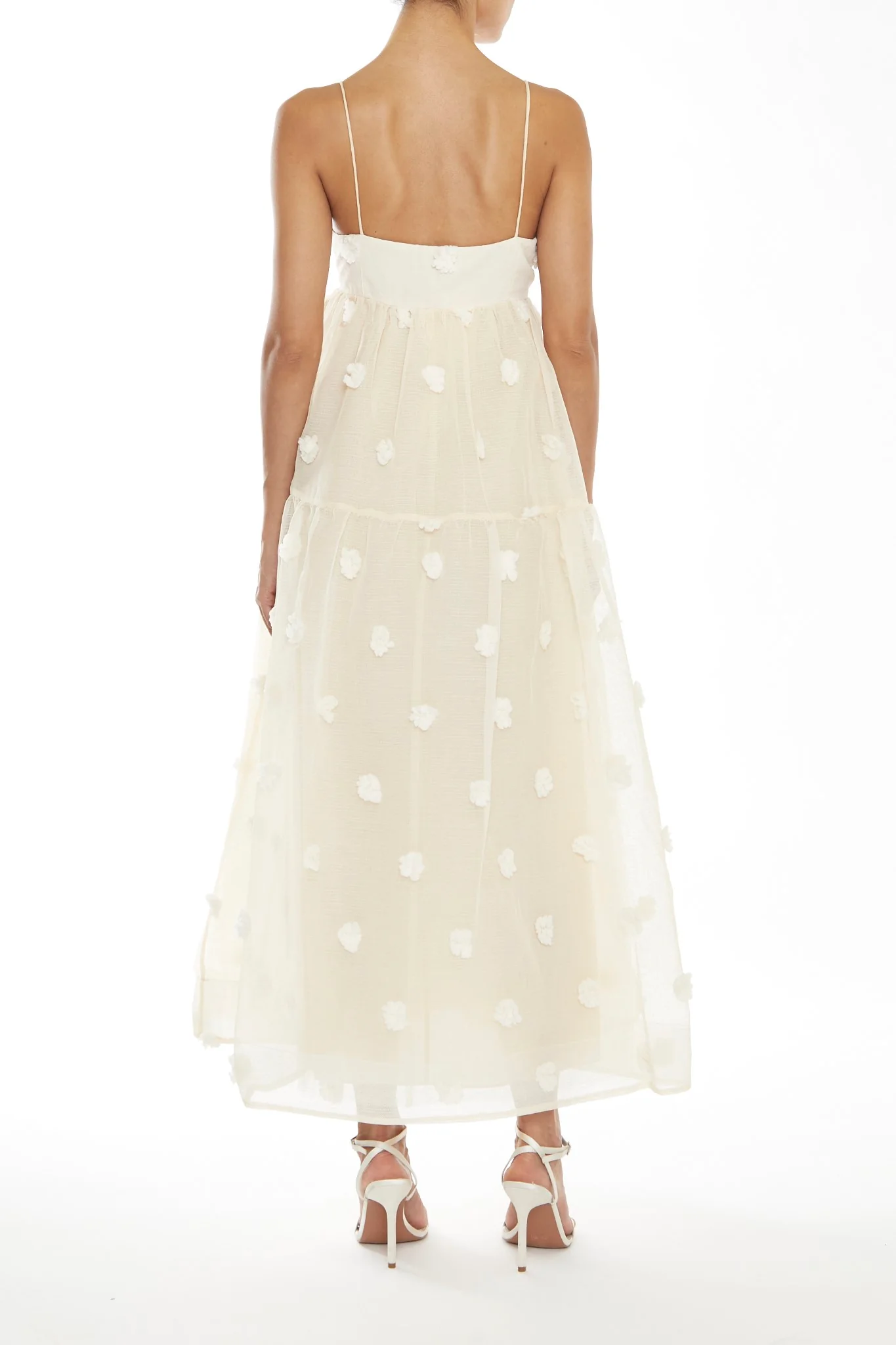 Tiffany Natural Dobby-Spot Empire Line Midaxi Cami Dress