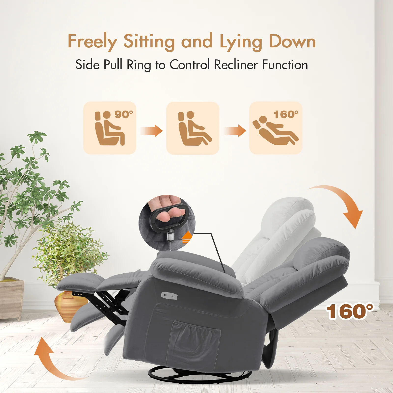 360° Swivel Heated Recliner Massage Chair