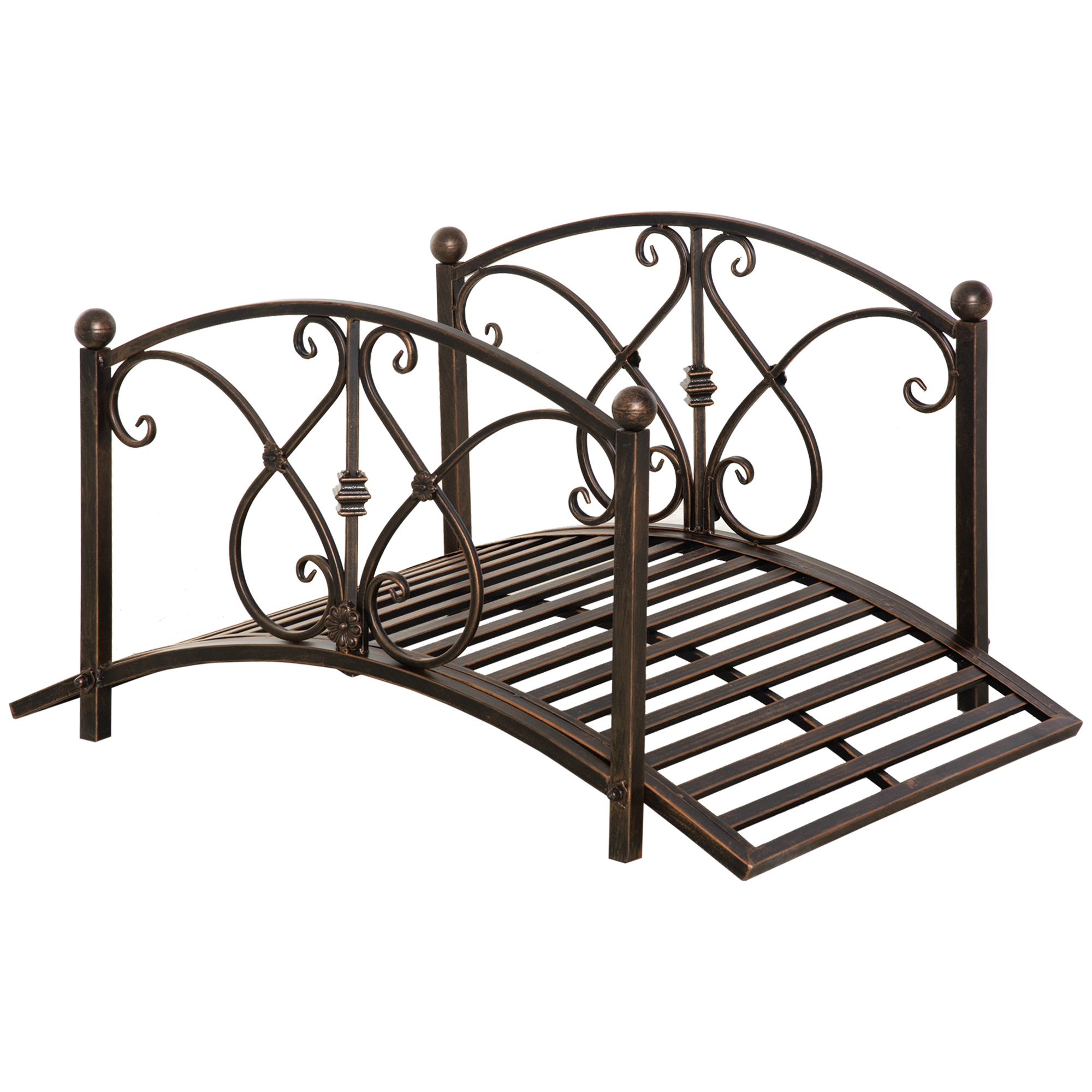 Outsunny Vintage Gartenbrücke mit Blumenelementen, aus Metall, 99x68x53 cm, Schwarz
