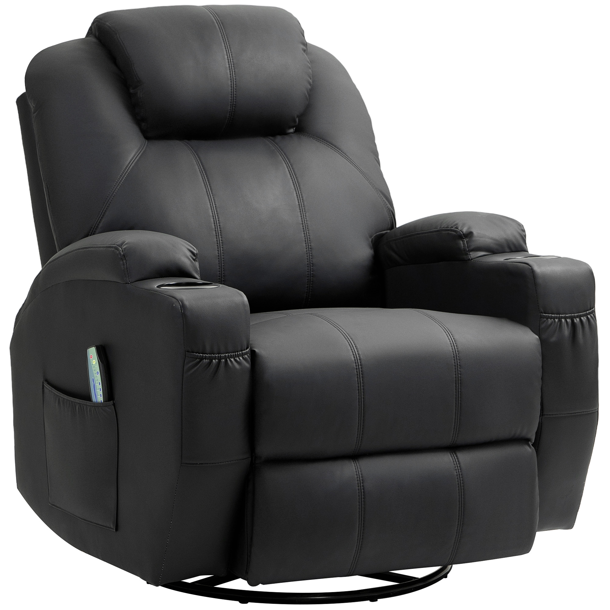Relaxfauteuil met Massagefunctie, Kantelbare Leuning, Draaibaar, tot 150 kg, Kunstleer, Zwart