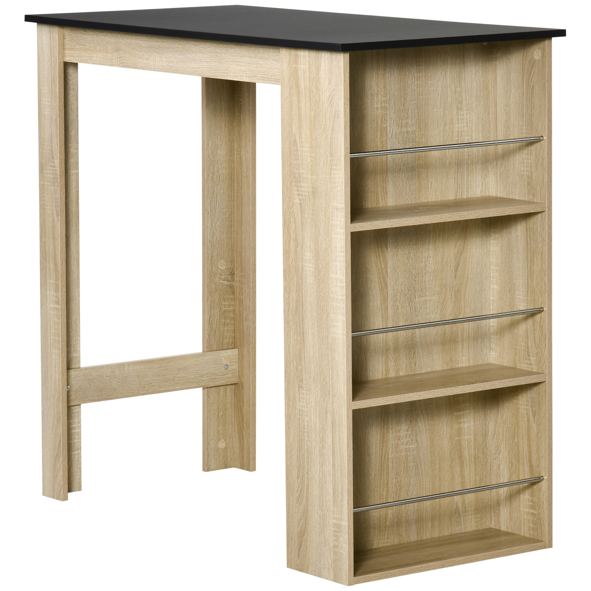 HOMCOM Bartisch hoher Küchentisch Stehtisch - Maße 112L x 57B x 106H cm - 3 Regale - Eiche Schwarz Optik