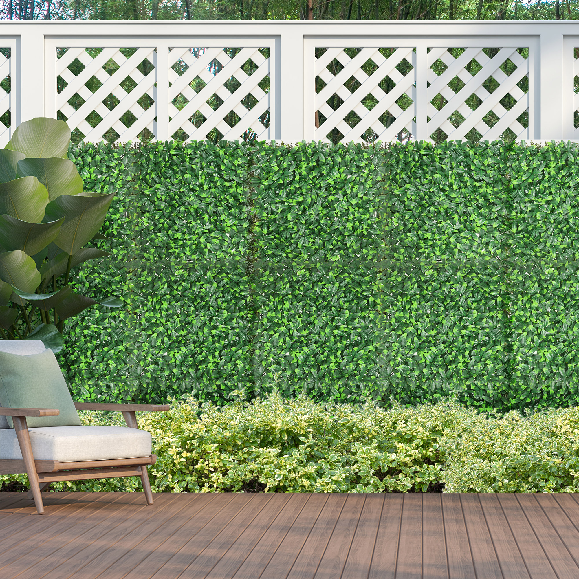 Outsunny Künstliche Lorbeerhecke Sichtschutz Wandverkleidung 12 Paneele 50 x 50 cm erweiterbares Gitter realistisches PE-Blattwerk in Grün