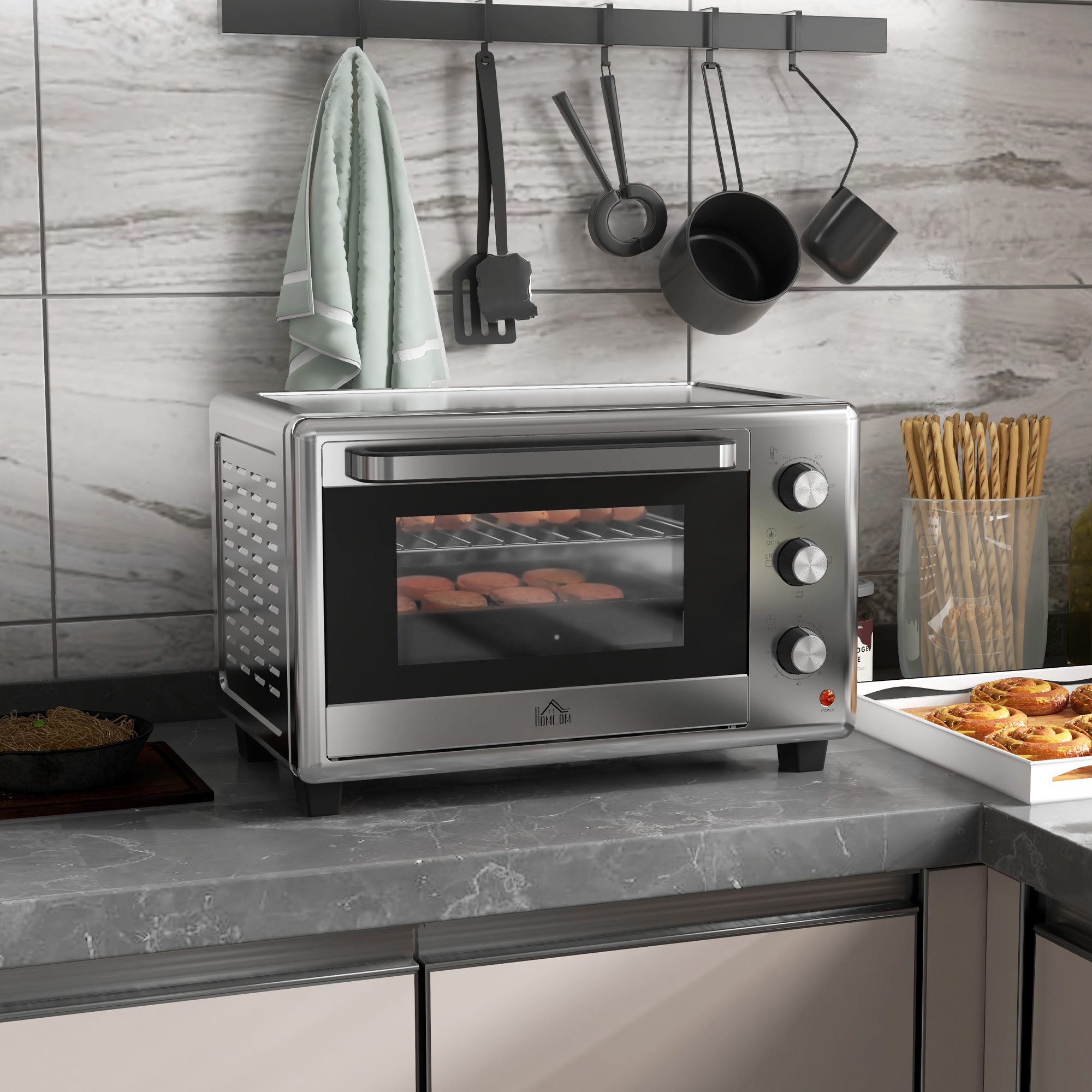 Minibackofen Miniofen mit 60-Minuten-Timer, Pizza-Ofen mit 4-Schicht-Design