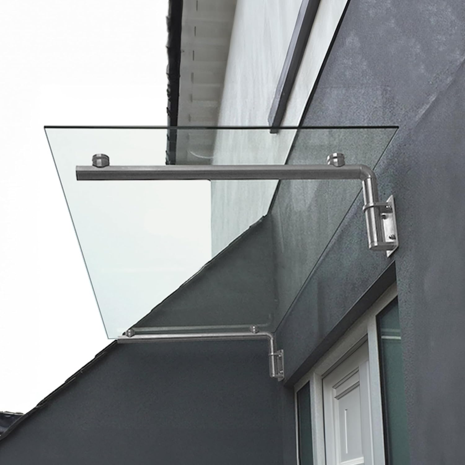 Tettoia in vetro per portico, protezione dalla pioggia, patio, cortile, giardino, copertura porta, pulizia casa, staffe in acciaio inox satinato, 1200 x 800 mm