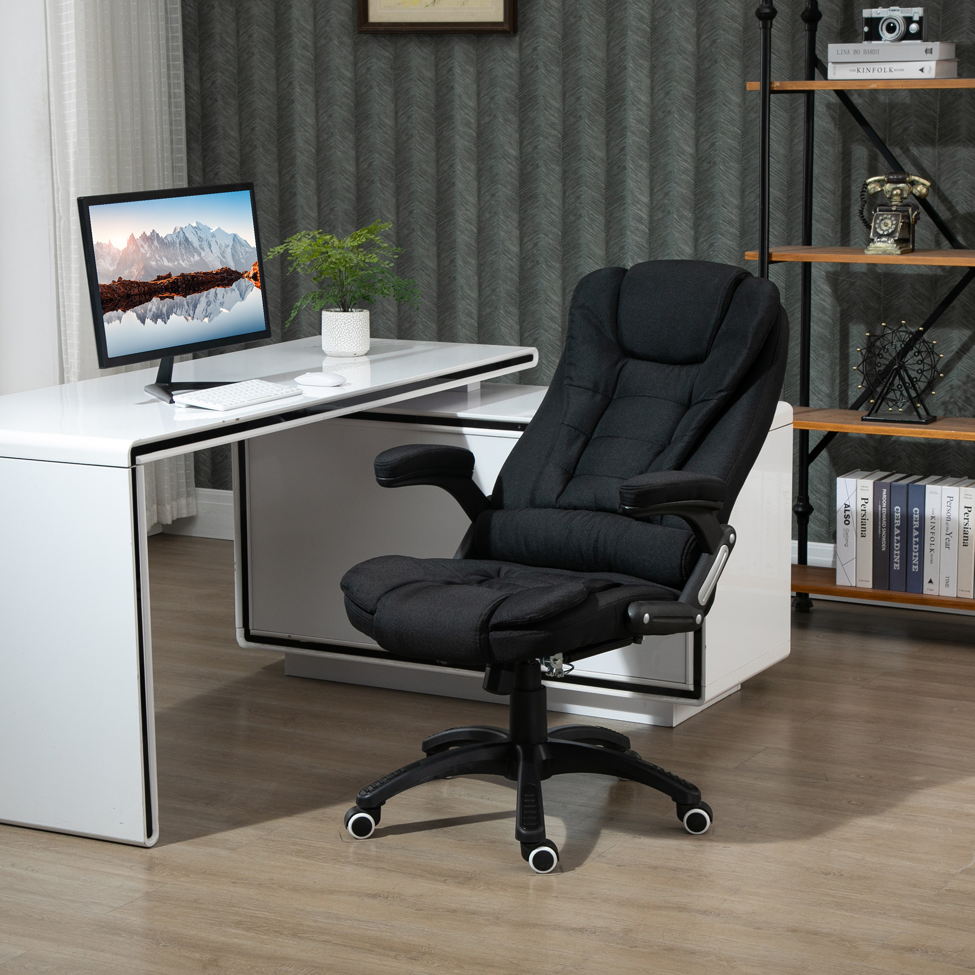 Vinsetto Bürostuhl Computerstuhl entspanntes Hinlegen höhenverstellbarer Schreibtischstuhl  ergonomisch 360° Schaumstoff Kunststoff-Kunststoff leinenartiges Polyester Schwarz 65 x 72 x 100-120 cm