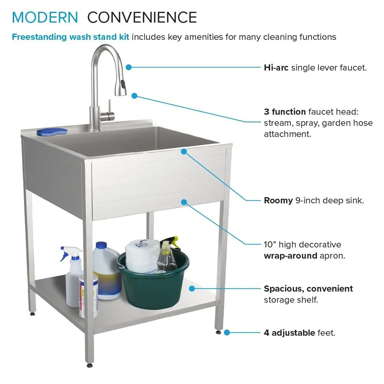 24-in W x 22-in D x 35-in H Stainless Steel Laundry Sink and Wash Stand