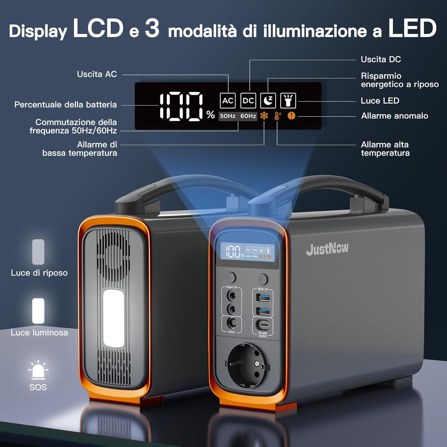 JustNow Stazione di Ricarica Portatile 240W/240Wh, Batteria LiFePo4 Mobile con Uscita AC/DC/USB/PD 60W, Generatore Solare per Campeggio, Outdoor, Camper (GT240)