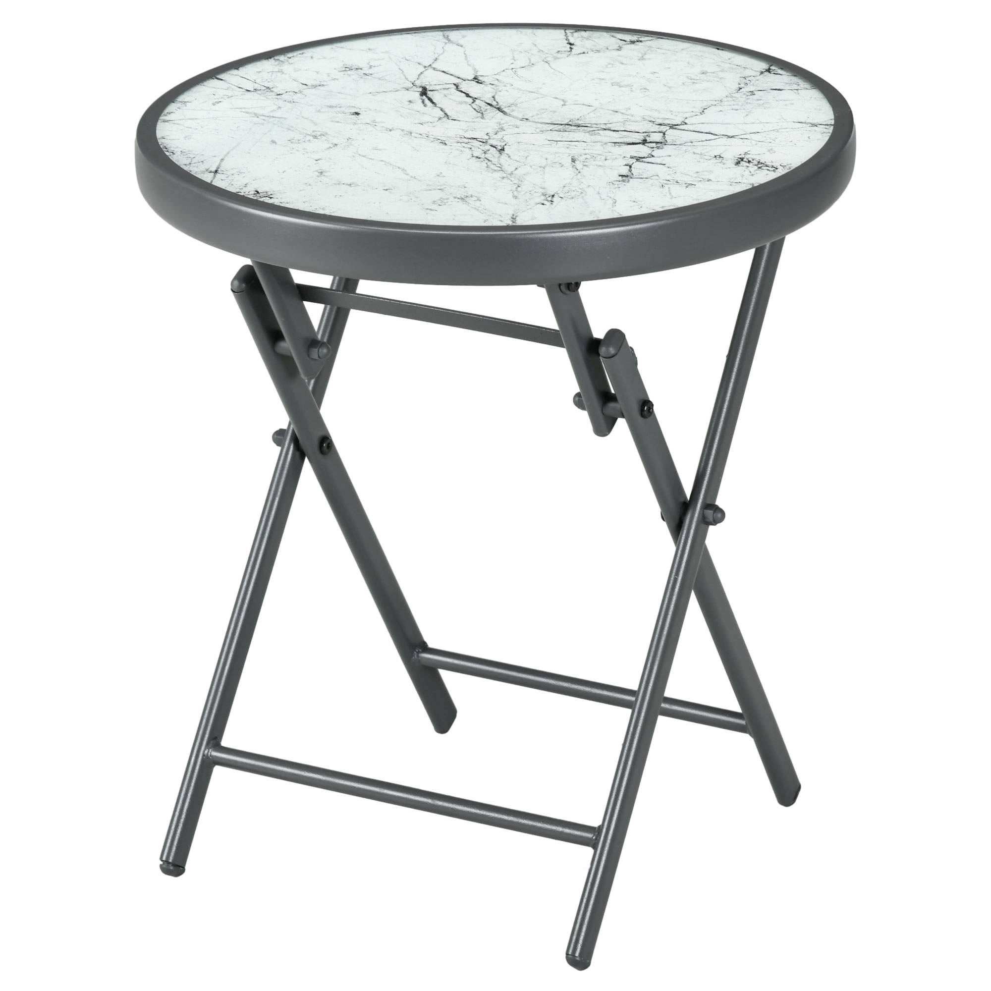 Outsunny Klappbarer Beistelltisch, Outdoor-Klapptisch, mit Tischplatte aus gehärtetem Glas, für Terrasse, 45 x 45 x 50 cm, Weiß
