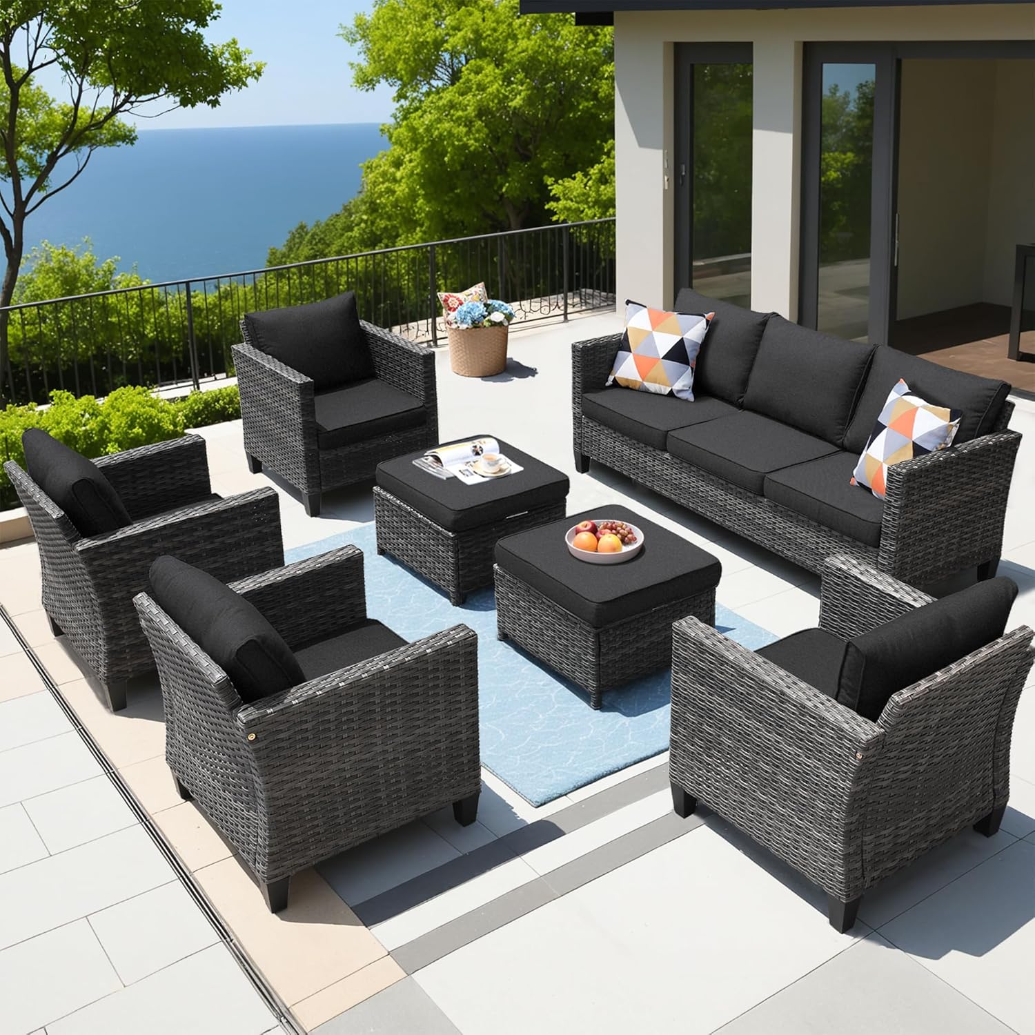 5 Pieces Outdoor Wicker Sofa Couch with Chairs