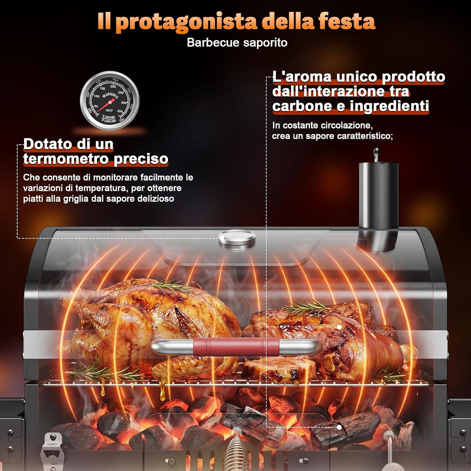 Devoko Barbecue Carbonella XXL, BBQ Barbecue a Carbone, Barbecue Portatile per Giardino/Campeggio/Esterno, Incluso Griglia da Barbecue 71 x 43 cm/Termometro/Pinza da Cucina/Guanti da Barbecue