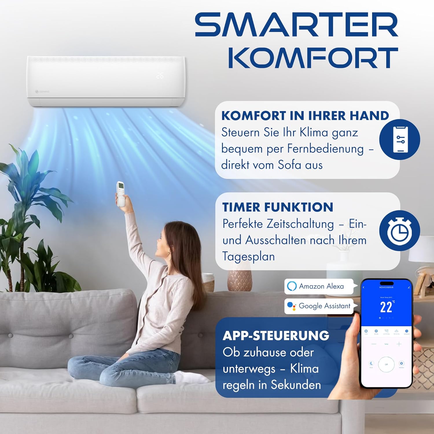 Multi Split Klimaanlage 3 Innengeräte Set (2,6kW + 2 x 3,5kW) Klimagerät Air Conditioner mit Heizfunktion 27000 BTU 7,9kW A++ WiFi/App-Steuerung 4D AirFlow Heizen bis -20°C Vorgefüllt R32