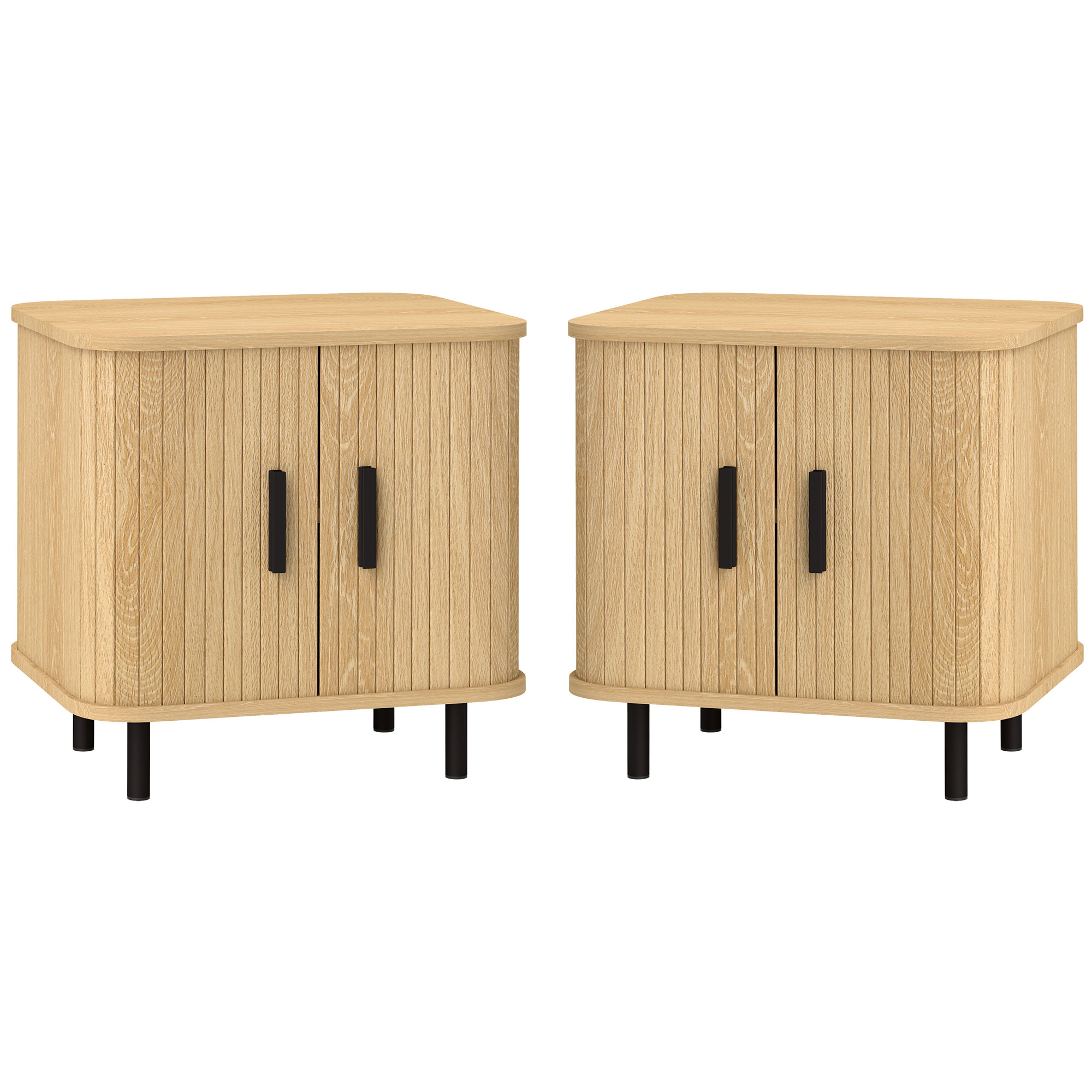 HOMCOM Set 2 Nachttische im skandinavischen Stil mit 2-stufigem Regal aus Holz und Stahl, 48x40x48 cm, Schwarz und Eiche