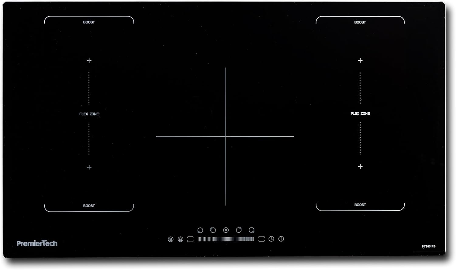 PremierTech PT805I Piano Cottura a Induzione 5 Zone Vetro Nero 80cm (77cm da Incasso) Touch Control Funzione Boost Timer Blocco Sicurezza Regolazione 9 Livelli Compatibile Pentole adatte ad Induzione