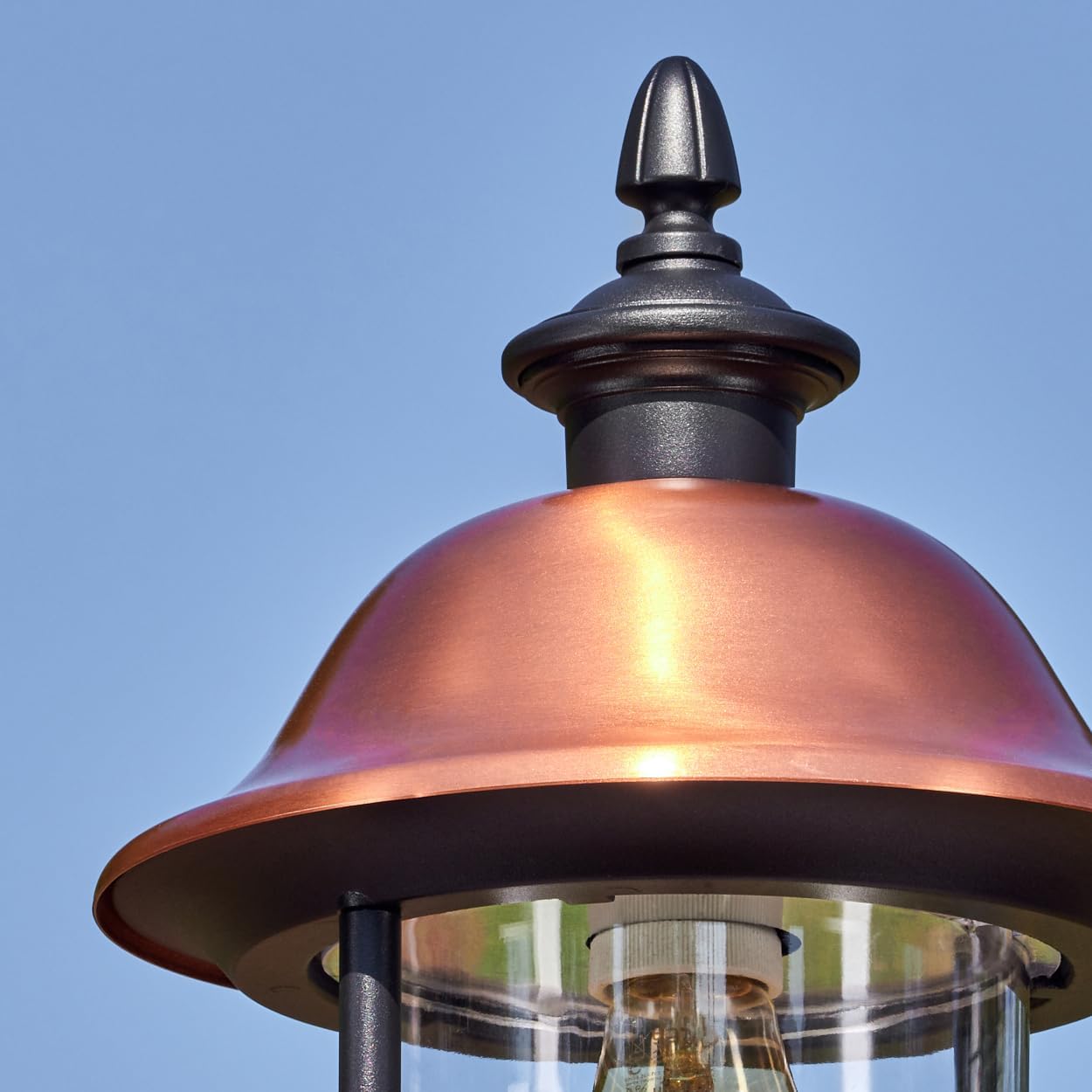 HOFSTEIN Kandelaber Gascon, Außenwegeleuchte aus Metall/Kunststoff in Schwarz/Kupfer/Klar, verstellbare Wegeleuchte im Vintage/Antik/Landhaus-Design für Garten, Außenbereich, Hof, 233cm, 2 x E27, IP44
