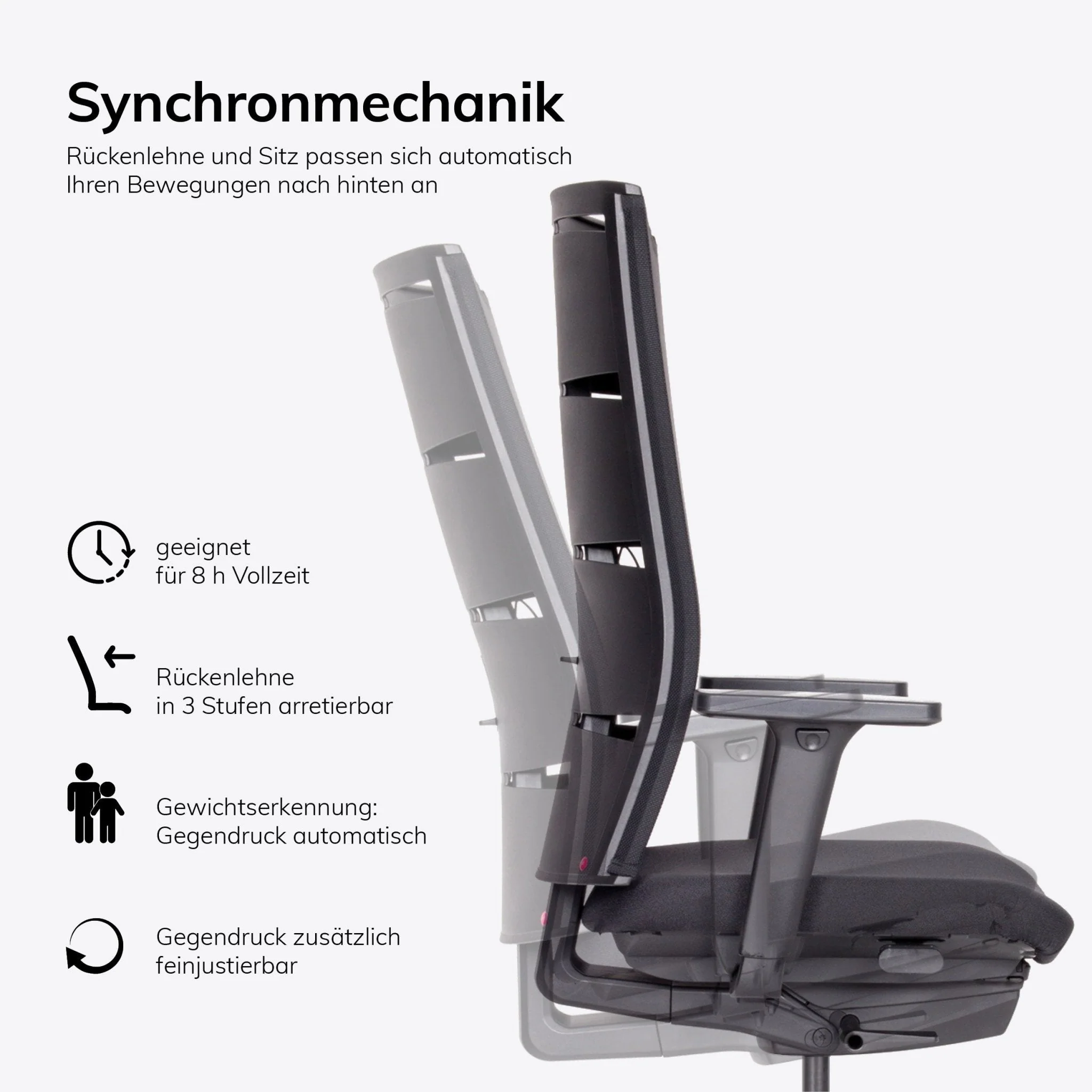 Sedia da ufficio ergonomica lento Agilis MT12 con base nera - Garanzia 30 anni - Made in Germany