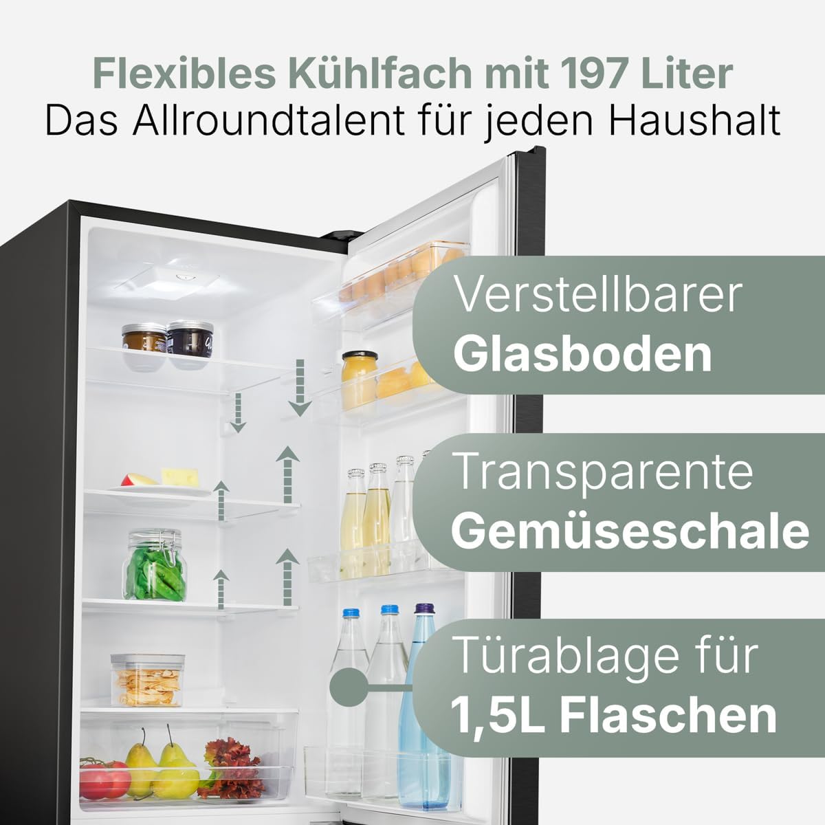 Bomann® Kühlschrank mit Gefrierfach | Energieklasse C | 180cm | Kühl Gefrierkombination leise 36 dB | 4 Ablagen & 3 Schubladen | Türanschlag wechselbar | 268L Kühlgefrierkombi | KG 7353 schwarz