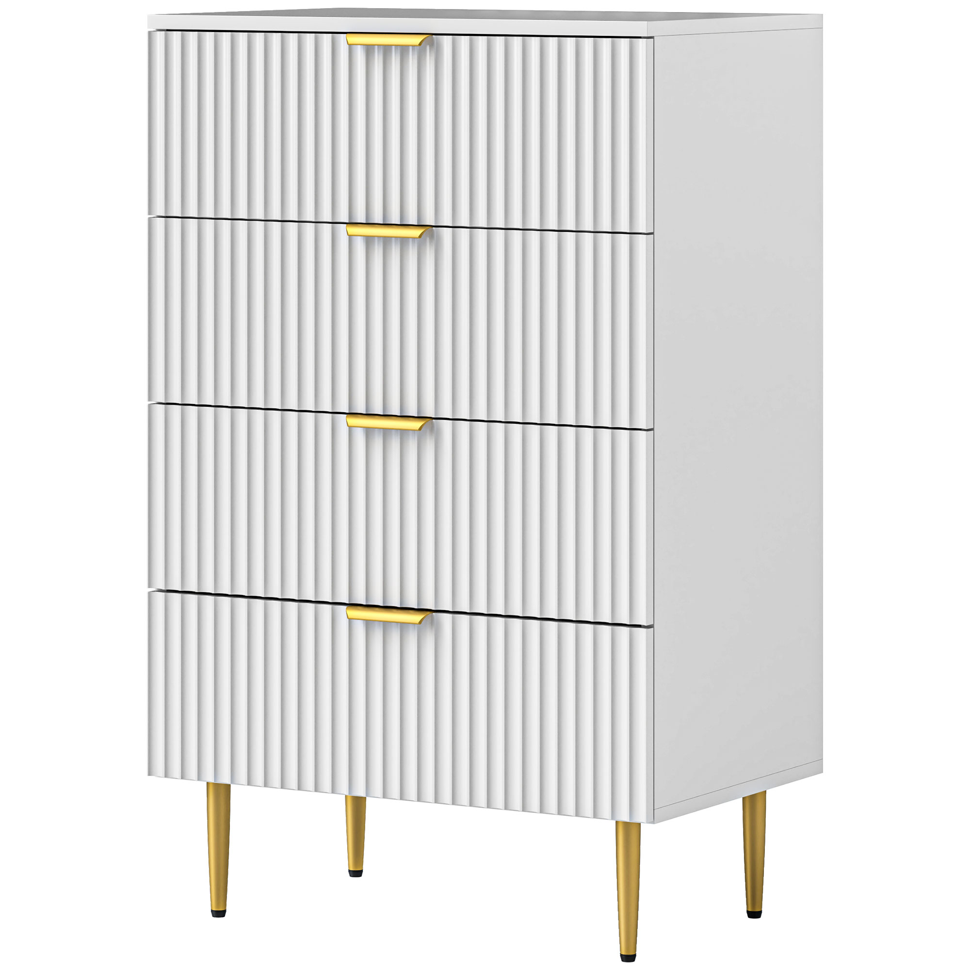 HOMCOM Kommode 4 Schubladen Schlafzimmerkommode moderne Aufbewahrungsmöbel mit Griffen und goldenen Füßen, Maße 60 x 40 x 96 cm, weiß