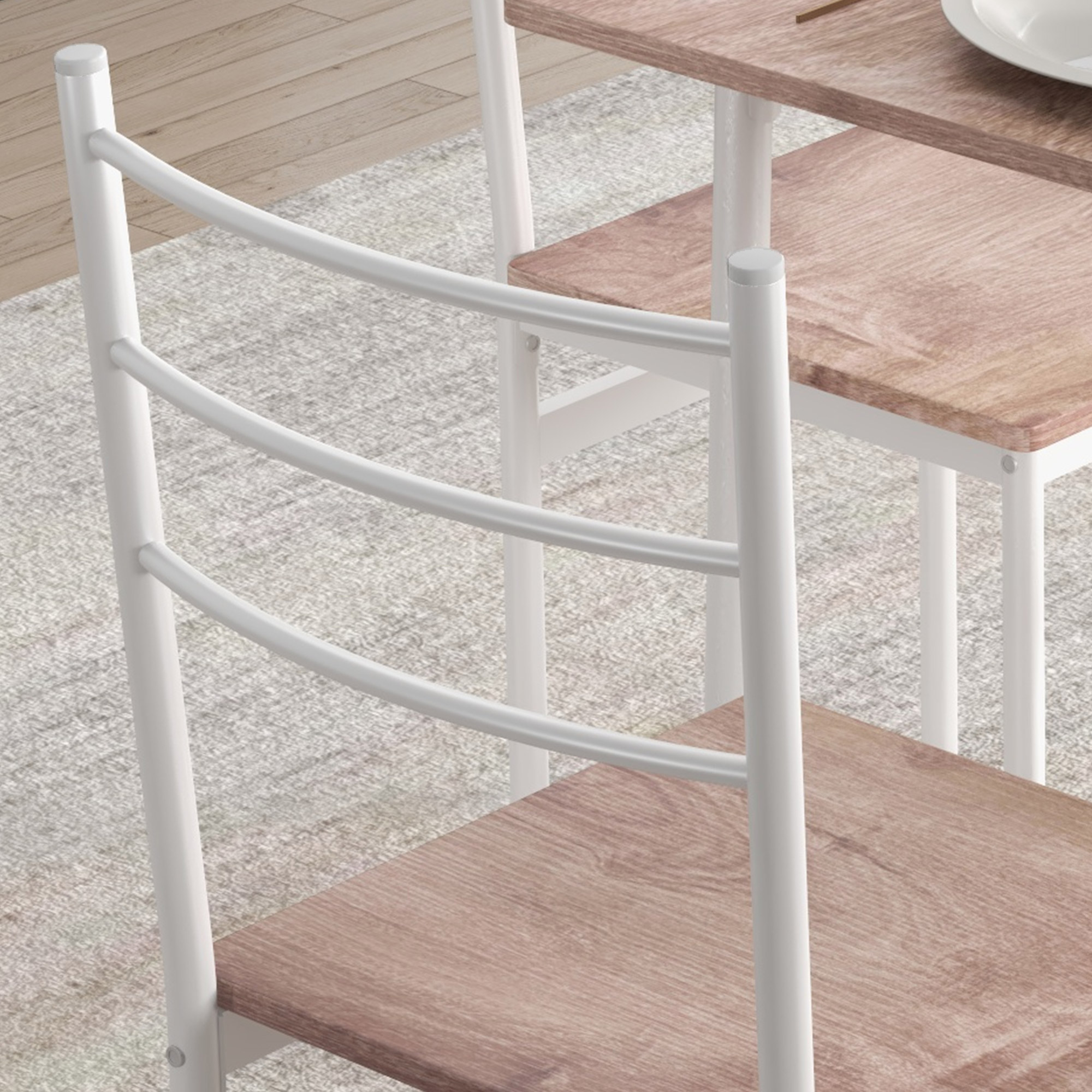 5-delige Eetgroep Eettafel met Stoelen Zitgroep, Modern Ontwerp, Natuur + Wit