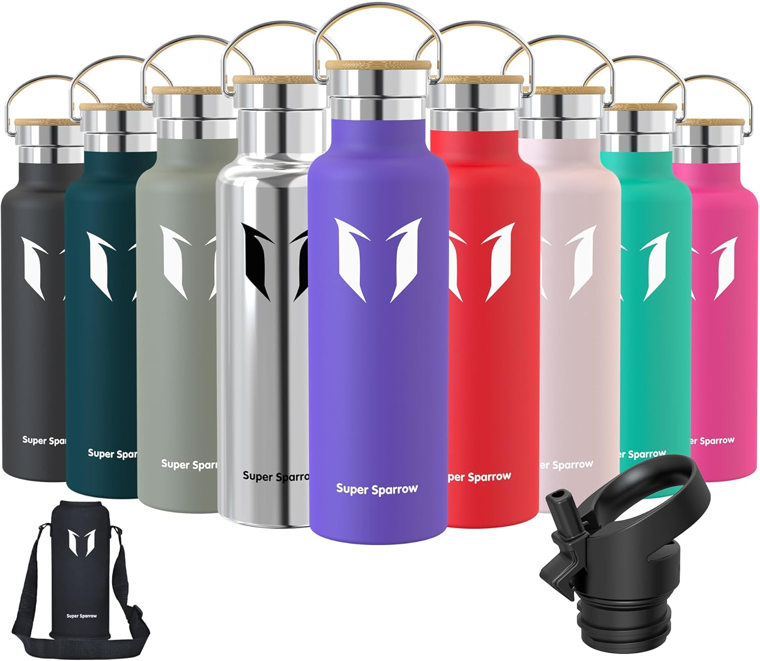 Super Sparrow Thermal Water Bottle – Leakless Thermal Bottle – 350 ml/500 ml/620 ml/750 ml/1 L – BPA Free Children's Water Bottles – for School, Sports, Camping, Gym, Cycling – with 2 Caps