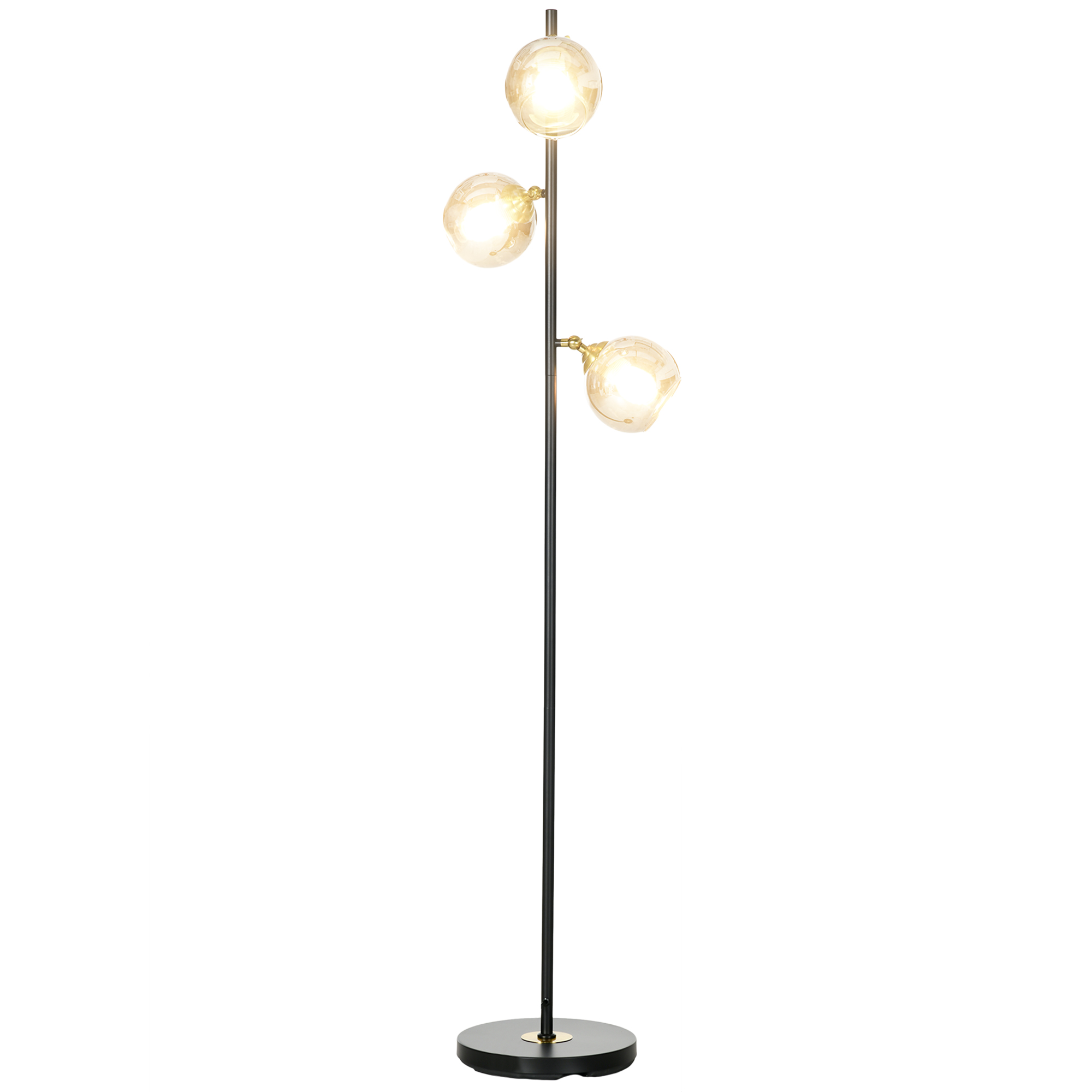 HOMCOM Stehlampe im Wohnzimmer aus Metall mit 3 Chrom-Metalllampenschirmen 40W Ø 36 x 162H cm Schwarz und Grau