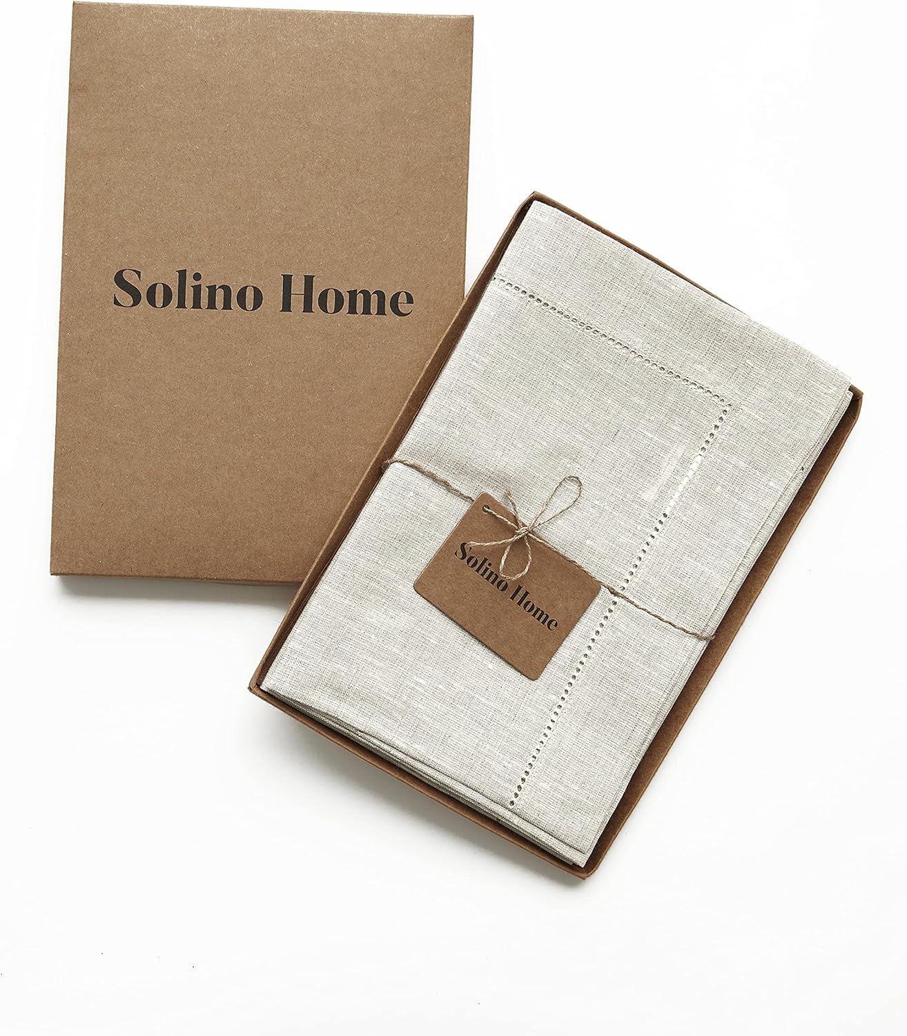 Solino Home Linen Dinner Napkins and Tablecloth 60 x 120 Inch - 100% Pure Linen Cloth Fabric Classic Hemstitch - Handcrafted from European Flax and Machine Washable