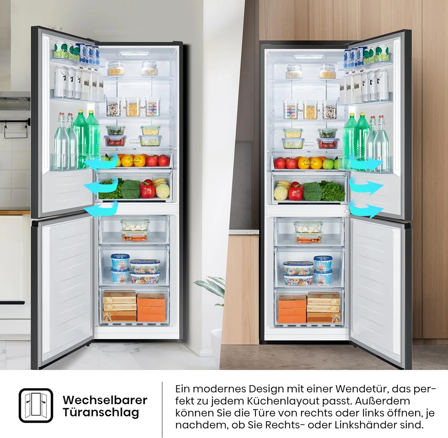 Hisense RB327N4ADD Koelvriescombinatie, EEK D, Total NoFrost, Verwisselbare Deurscharnieren, Flessenrek, 171 Liter Koelgedeelte, 85 Liter Vriesgedeelte, Roestvrijstalen look