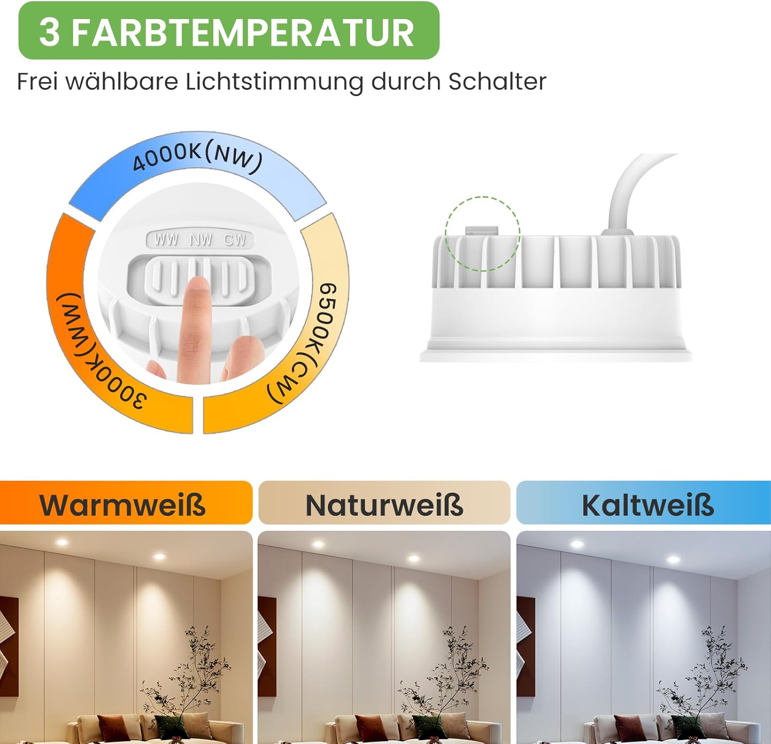 ALUSSO LED Modul Ultra Flach ø50x25mm für Einbaustrahler, 6W 540lm 230V, Warmweiß Naturalweiß Kaltweiß Dimmbar, Ersetzt GU10 MR16 Leuchtmittel, IP44 Wasserdicht, 48er