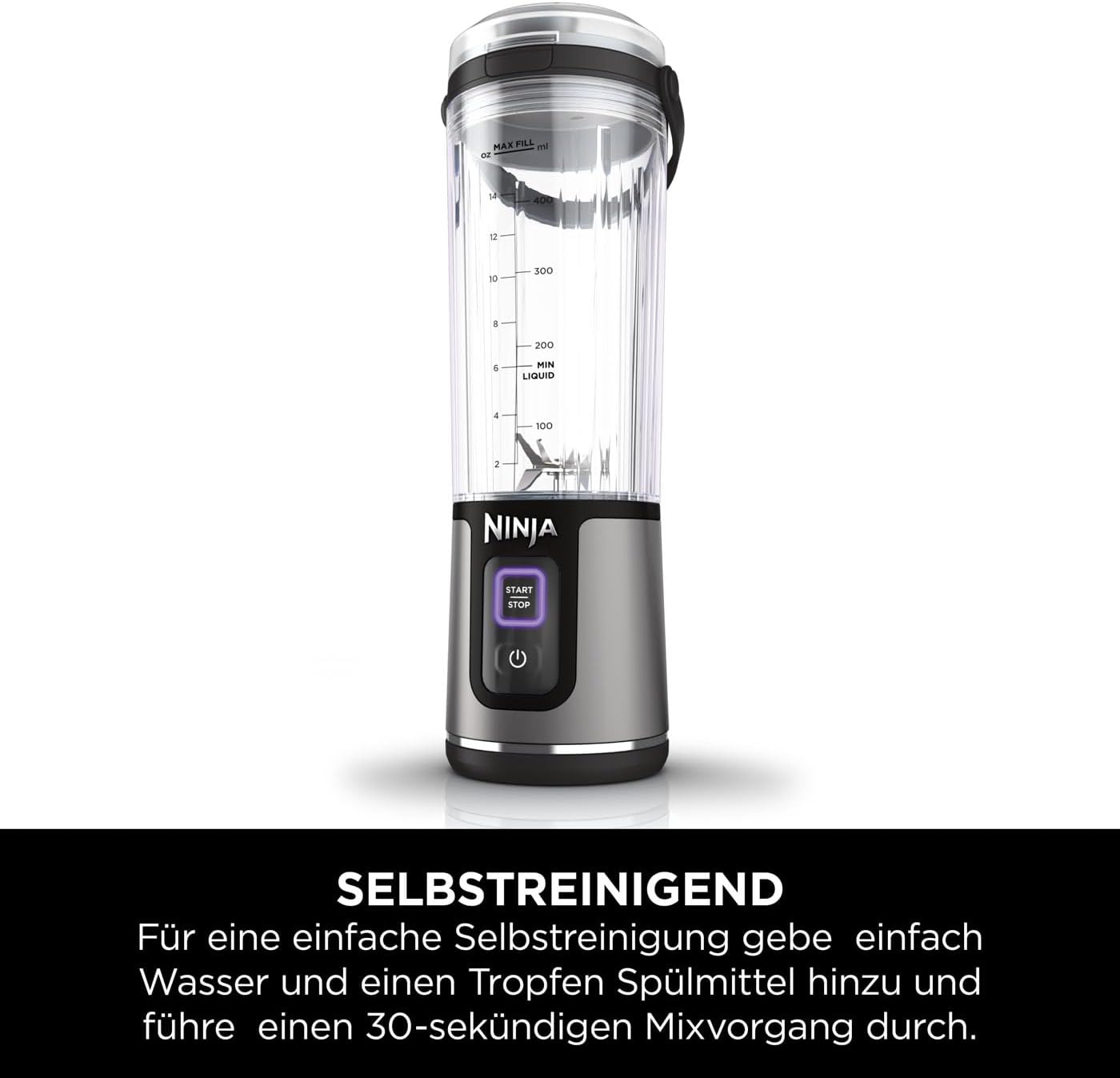 Ninja Blast Tragbarer Mixer / Blender / Smoothie Maker, 530ml Becher, Auslaufsicherer Deckel, Leistungsstarker Mini Standmixer, Kabellos & Wiederaufladbar, Zerkleinert Eis & Obst, Schwarz, BC151EUBK