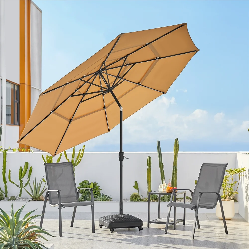 Renwick 10 Ft Outdoor Patio Parasol with Color-Changing LED Strip, Tan