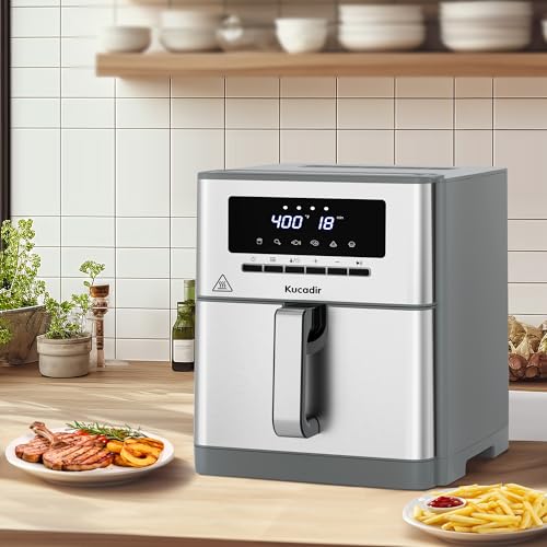 Air Fryer 10 Quart, Large Air Fryer for Families, 6 Cooking Functions AirFryer, 400°F Temp Controls in 5° Increments, Ceramic Coated Nonstick Basket and Crisper Plate, Dishwasher Safe, 1700W, Grey : Home & Kitchen