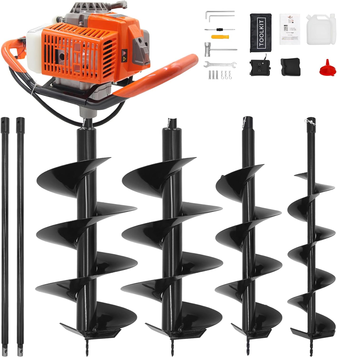 72CC Newly Upgraded Post Hole Digger Gas Powered  2 Stroke Auger Post Hole Digger with 3 Drill Bits (4