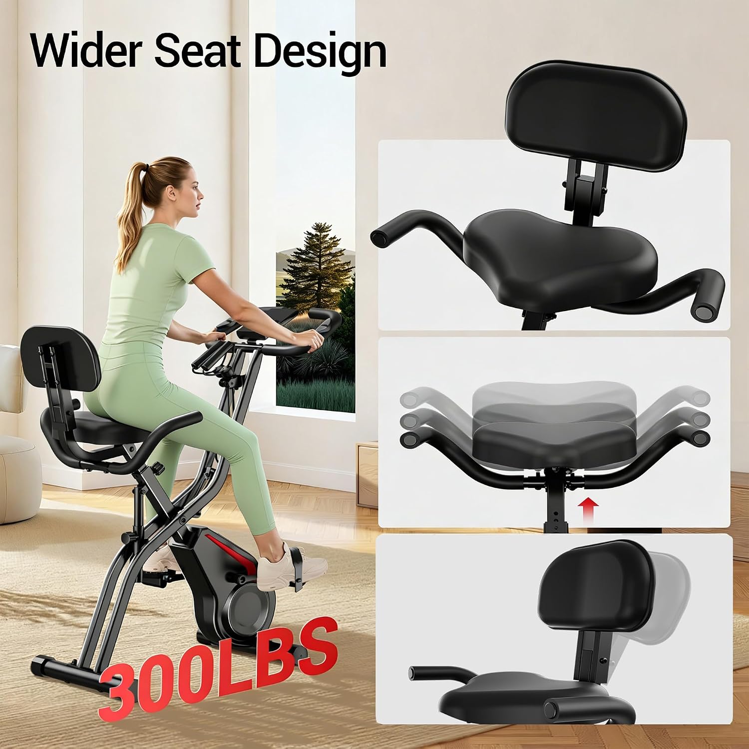 Cyclette per Casa Pieghevole 5 in 1 con Schienale, Cyclette Magnetica con Display LCD e Bande Elastiche, Spin Bike Silenziosa fino 136 kg