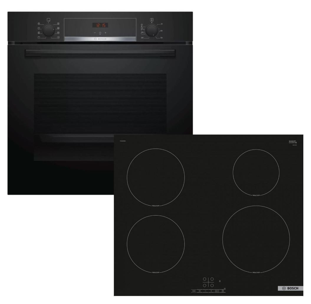 Backofen-Set HBA553BA0 EcoClean + Induktionskochfeld PUE63RBB5E Booster autark 60cm
