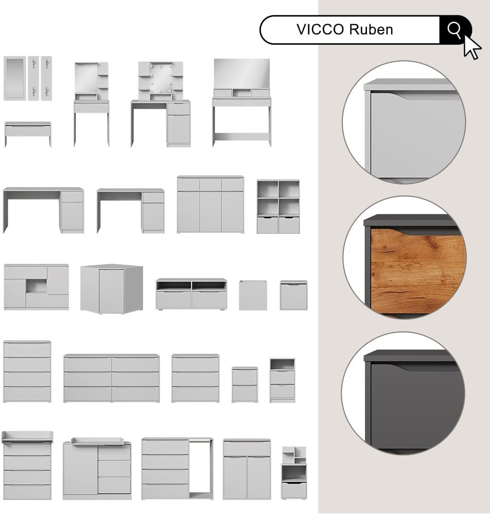 Vicco cassettiera per camera da letto Ruben, Bianco, 160 x 78 cm