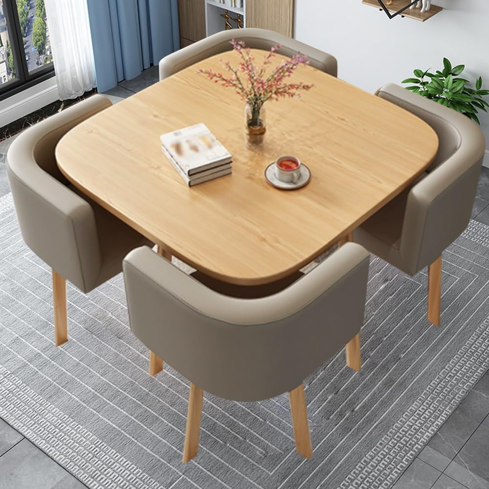 Set di tavolo da pranzo salvaspazio con 4 sedie, moderno, per cucina, colazione, bar e conferenze, facile da montare, per piccoli spazi, ideale per casa, caffetteria, ufficio (grigio)